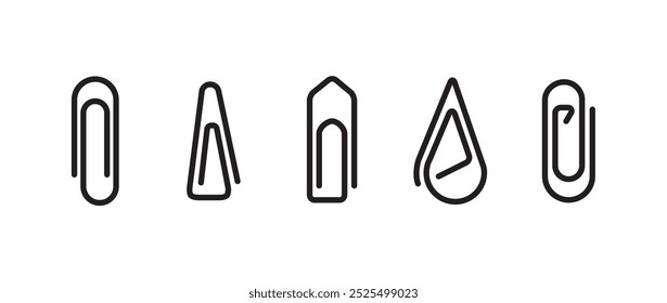 Icon set of paperclip in line style. attached link file icon, internet web page URL icon, attachment, document, office paper clip icon. Paperclip vector illustration in transparent background.Eps10