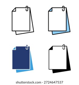 Ícone define clipe de papéis, documento anexo. Linha de ícone, glifo e plano com fundo branco isolado de cor azul.