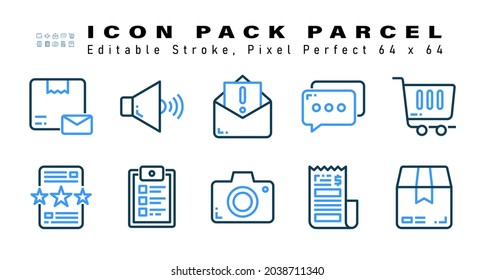 Icon Set of Parcel Two Color Icons. Contains such Icons as Online Shopping, Favorite Document, Mark List, Photography etc. Editable Stroke. 64 x 64 Pixel Perfect