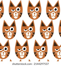 Icon set, pattern, cat head character design, cartoon style, vector commercial use.
