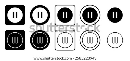 Icon set of pause symbol. Filled, outline, black and white icons set, flat style.  Vector illustration on white background