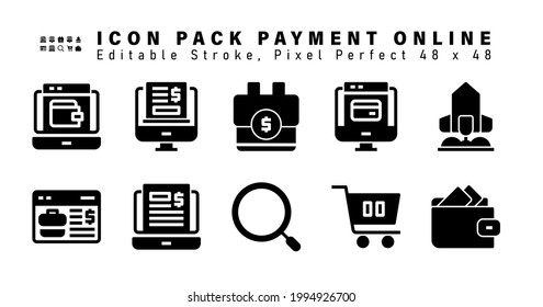 Conjunto de iconos de los iconos de glifos de pago en línea. Contiene íconos como Rocket, E Commerce, Paper, Find Glass, etc. Editable Stroke. 48x48 Perfecto para píxeles