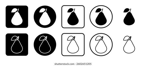 Icon set of pear symbol. Filled, outline, black and white icons set, flat style.  Vector illustration on white background