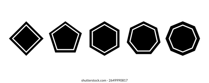 Conjunto de ícones de formas de pentágono, quadrangular, hexágono e heptágono