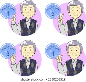 Icon set of people expressing the order of learning points by hand