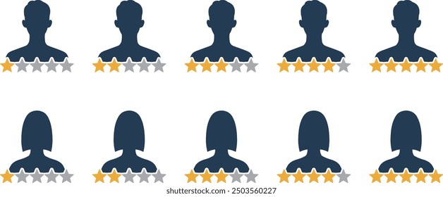 Icon set of people silhouette and star rating