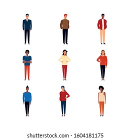 icon set of people standing over white background, colorful design,vector illustration
