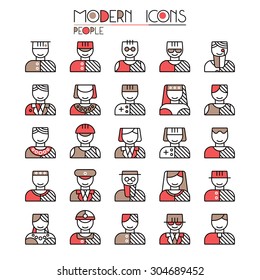 Icon set people in thin line style. Isolated on white background