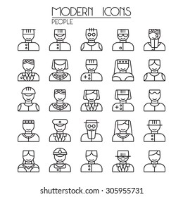 Icon set people in thin line style. Isolated on white background