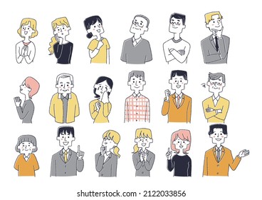  Conjunto de iconos de personas de varias edades Ilustraciones manuscritas cómicas Dibujos de líneas vectoriales