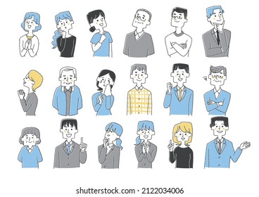  Icon Set Of People Of Various Ages Comical Handwritten Person Illustrations Vector Line Drawings