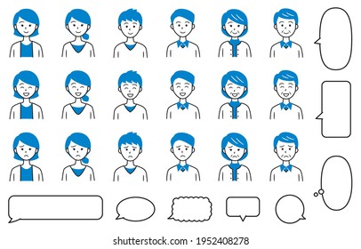 Icon set of people of various generations in two-color design
