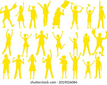 An icon set of people who watch sports and support them.