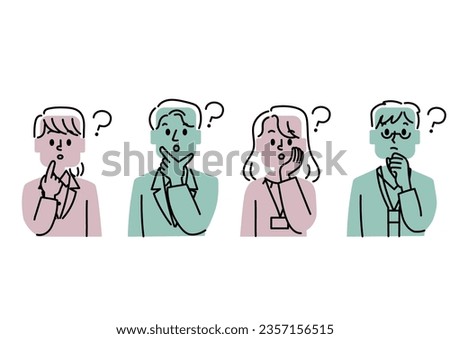 Icon set of people working in the office feeling doubts
