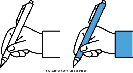 Icon set of person's hand holding a pen