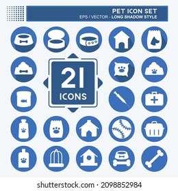 Icon Set Pet - Long Shadow Style - Simple illustration,Editable stroke,Design template vector, Good for prints, posters, advertisements, announcements, info graphics, etc.