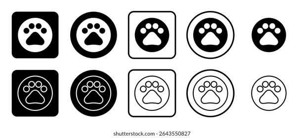 Icon set of pet symbol. Filled, outline, black and white icons set, flat style.  Vector illustration on white background