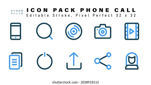 Icon Set of Phone Call Two Color Icons. Contains such Icons as Music Player, Copy, Shutdown, Share etc. Editable Stroke. 64 x 64 Pixel Perfect