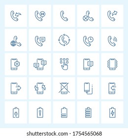 Symbolsatz - Telefon und anrufende, dünne Vektorgrafik auf weißem Hintergrund