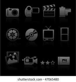 icon set photo video greyscale on black