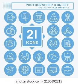 Icon Set Photographer . suitable for Art symbol. Blue Eyes Style. simple design editable. design template vector. simple illustration
