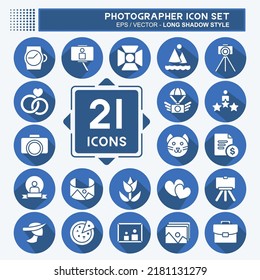 Icon Set Photographer . suitable for Art symbol. Long Shadow Style. simple design editable. design template vector. simple illustration