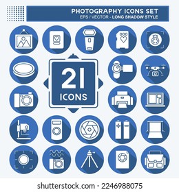 Icon Set Photography. related to Photography symbol. long shadow style. simple design editable. simple illustration