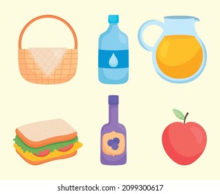 icon set of picnic food
