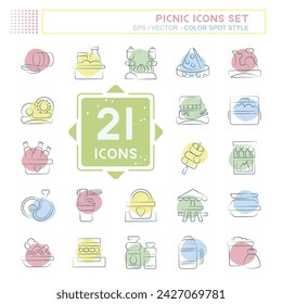 Icon Set Picnic. related to Holiday symbol. Color Spot Style. simple design editable. simple illustration