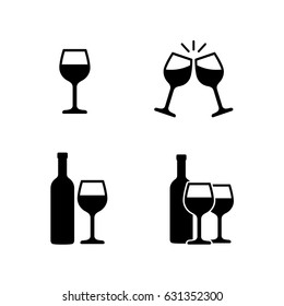 Icon set pictogram with wine glasses and bottles, clink glasses