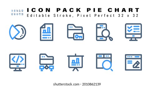 Icon Set of Pie Chart 2 Farbsymbole. Enthält Symbole wie Online Checkliste, Code, Netzwerkordner, Graph-Präsentation usw. Bearbeitbarer Stroke. 32 x 32 Pixel perfekt