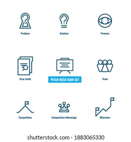 Icon set of Pitch Deck. Also, it can be used in the general business presentation too.	
