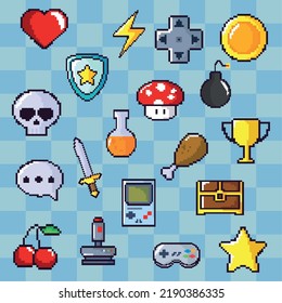 conjunto de iconos de arte de píxeles, diseño