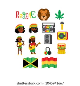 icon set. Pixel art. Old school computer graphic style. 8 bit video game. game element.