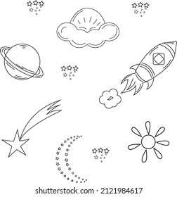 icon set planet rocket month cute cloud baby illustration