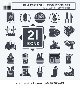 Icon Set Plastic Pollution. related to Environment symbol. glyph style. simple design editable. simple illustration