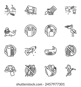 Icon set plastic pollution. related to environment symbol. line vector icon isolated on white background.