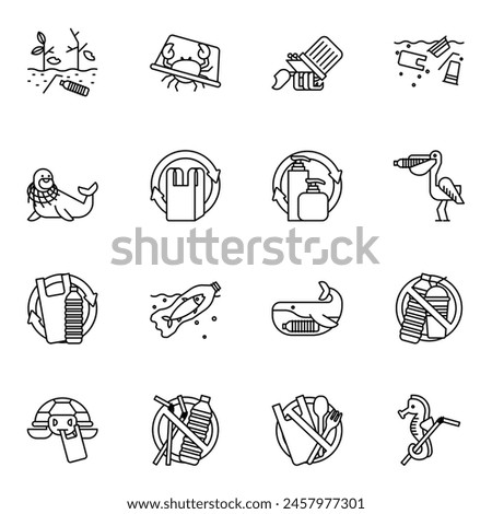 Icon set plastic pollution. related to environment symbol. line vector icon isolated on white background.