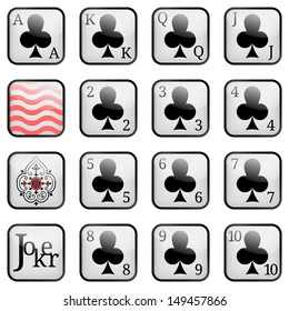 Icon set with playing cards. clubs