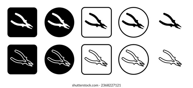 Icon set of pliers symbol. Filled, outline, black and white icons set, flat style.  Vector illustration on white background