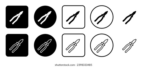Icon set of pliers symbol. Filled, outline, black and white icons set, flat style.  Vector illustration on white background
