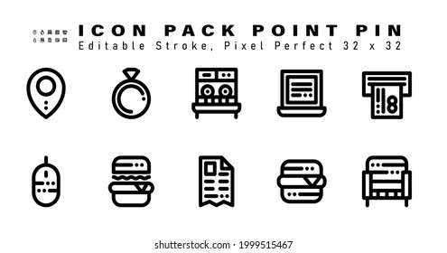 Symbol Set of Point Pin Line Symbole. Enthält Symbole wie Erde, Neue Seite, E-Mail, Alarm etc. Bearbeitbarer Stroke. 32 x 32 Pixel perfekt