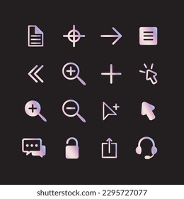 Icon set of popular social applications and UI Outline holographic color For Web with rounded corners. Social media icons are modern.