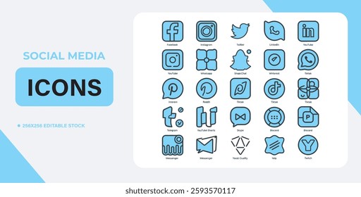 Icon set of popular social applications with rounded corners. Social media icons modern design on transparent background for your design. Vector set EPS 10