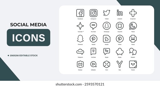 Icon set of popular social applications with rounded corners. Social media icons modern design on transparent background for your design. Vector set EPS 10