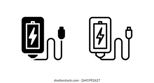 Icon set of portable backup charger or power bank for mobile devices