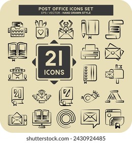 Conjunto de iconos Oficina de correos. relacionado con Símbolo de educación. estilo dibujado a mano. diseño simple editable. ilustración simple