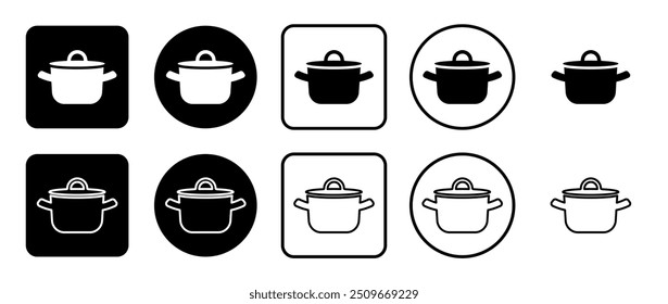 Conjunto de iconos de símbolo de olla. Relleno, contorno, conjunto de iconos en blanco y negro, estilo plano.  Ilustración vectorial sobre fondo blanco