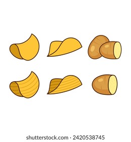Symbolsatz aus Kartoffelchips, Logo für Essen und Snack mit Simple Potato