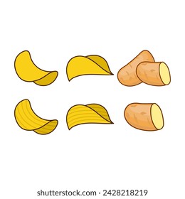 Icon set of Potato chips, Food and Snack logo with Simple Potato